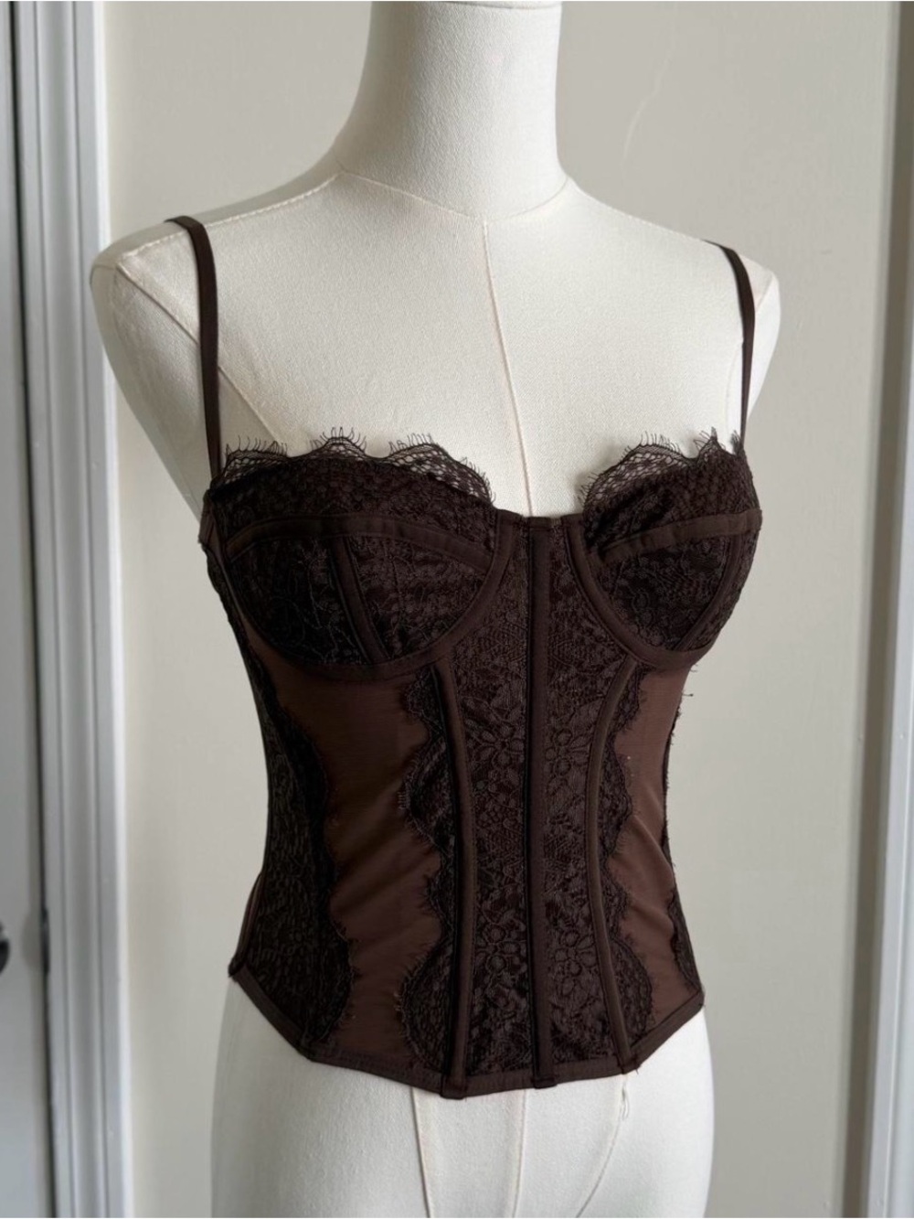 Urban Outfitters Out From Under Brown Corset Lace Cropped Tank Top Blouse